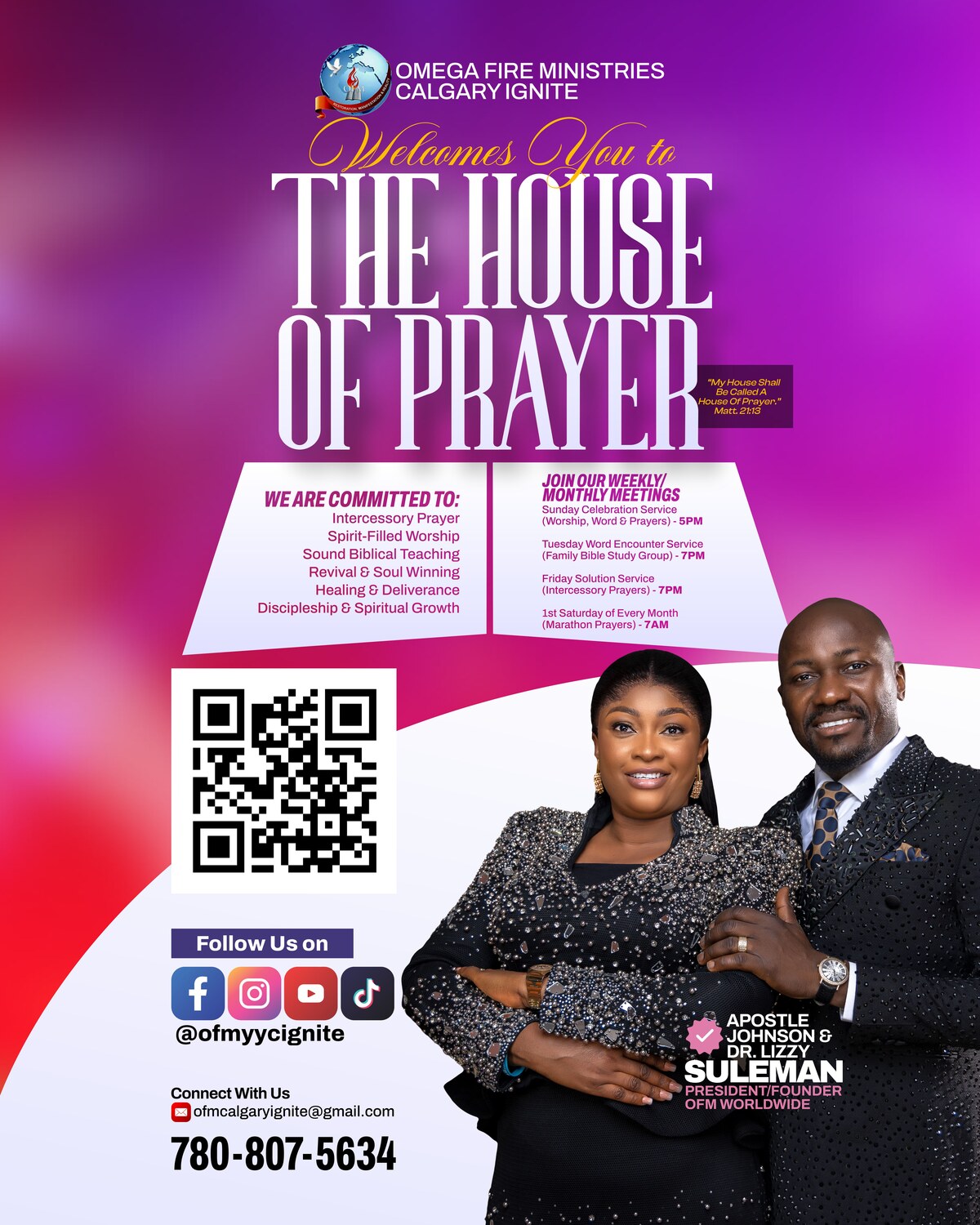 Original OFM Calgary Ignite ministry flyer, featuring Apostle Johnson and Dr. Lizzy Suleman, President and Founder of OFM Worldwide